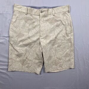 Walter Hagen 11 Mens Golf Shorts Tan Cream Palm Leaf Tropical Print Size 35